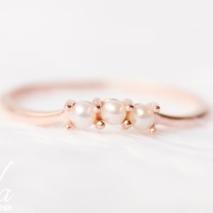 14k Rose Gold Pearl Wedding Ring, Pearl Ring, Wedding Band, Minimalist Dainty Ring, Promise Ring,  Engagement Rings for Women