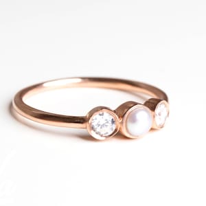Pearl Engagement Ring - Rose Gold Engagement Ring - Diamond Engagement Ring - Unique Engagement Ring - Rings - Simple Engagement Ring