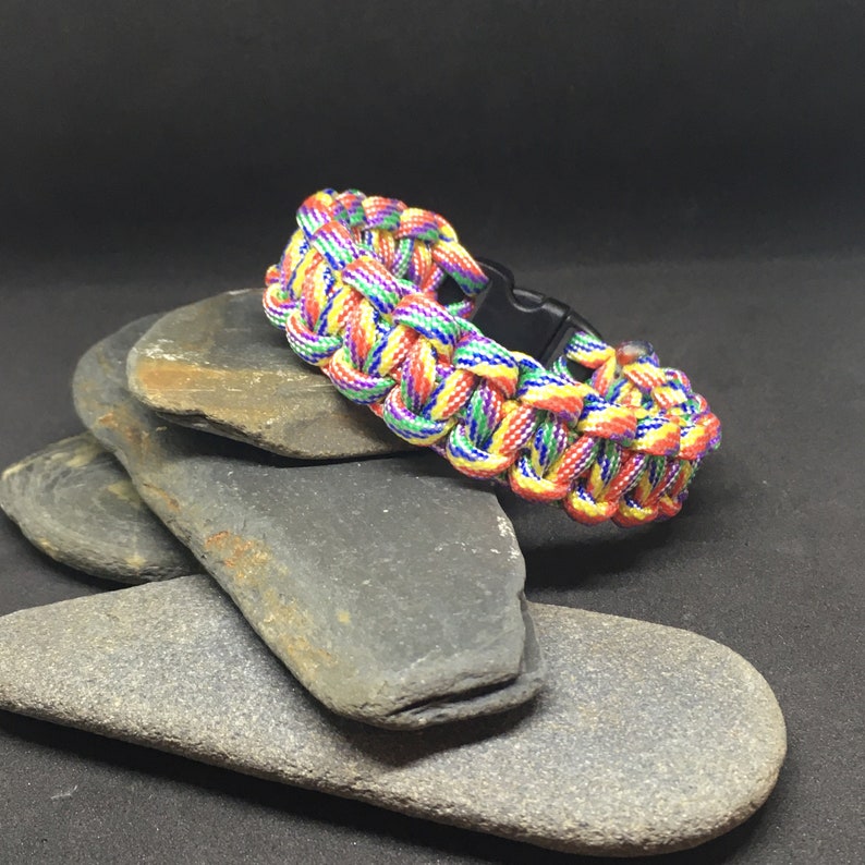 Rainbow Coloured Paracord Bracelet 7.5 Inches Etsy