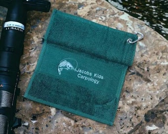 Embroidered fishing towel, personalised, fisherman gift, fishing, Father’s Day gift, dad, grandad, son, friend.