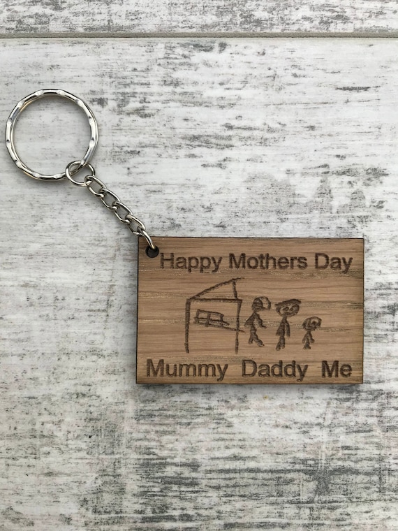 Fathers day Personalised Engraved Kids Drawing High Quality Rectangle Keyring