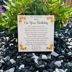 Personalised Memorial Tile: Birthday Grave Marker, Garden Plaque (14x14cm)