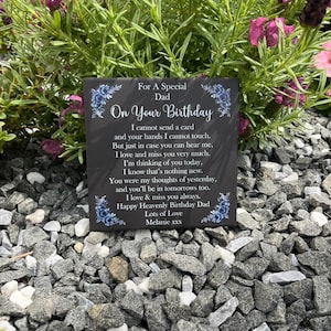 Personalised Memorial Tile: Birthday Grave Marker, Porcelain Plaque (14x14cm)