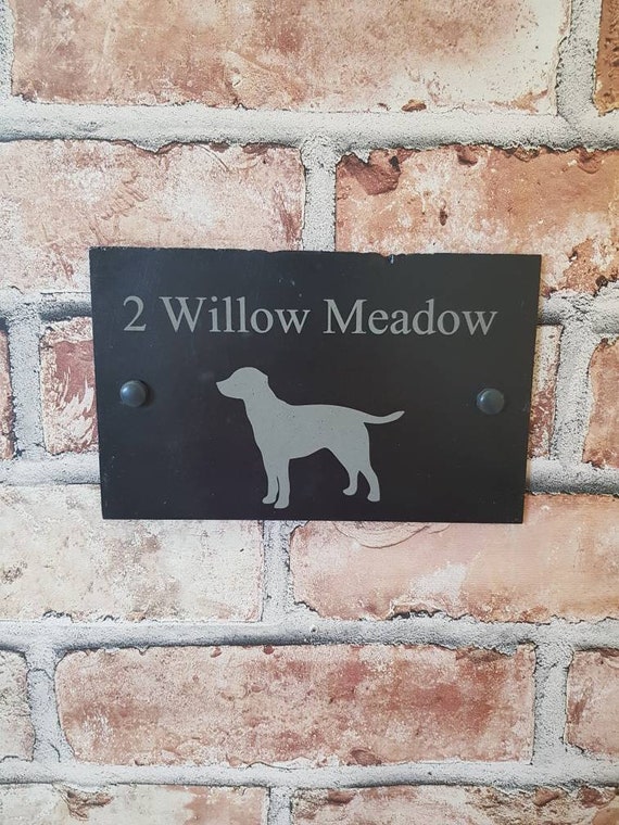 Personalised White Boxer Puppy Dog Gate Door House Slate Sign Name Number Plaque