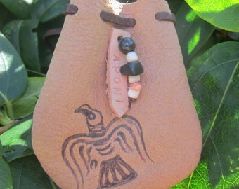 Small Leather Totem / Crystal / Medicine / Charm / Mojo Pouch - Bird by Aponi