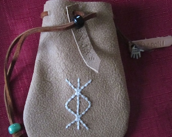Deerskin Rune Bag with Embroidered rune by Aponi