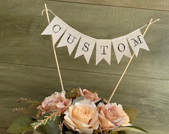 custom bunting banner burlap canvas flag cake topper personalized fabric best wishes cheers girl boy friend mini garland hand stamped name.