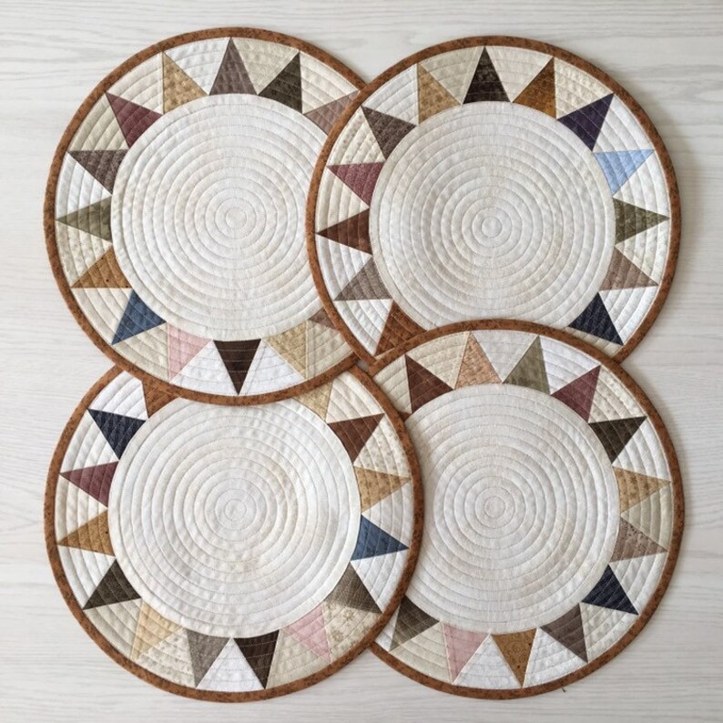 Round quilted placemats set primitive rustic kitchen table mat Etsy