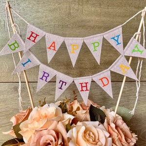 cake topper festone banner per torta striscione oro argento arcobaleno mini ghirlanda bandierine bandiere festa primo compleanno iuta tela