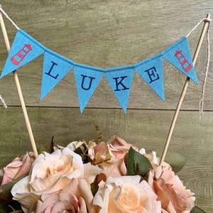 ghirlanda cake topper tema marino nautico mare oceano mini bandierine azzurro celeste blu festa buon primo compleanno battesimo bambino