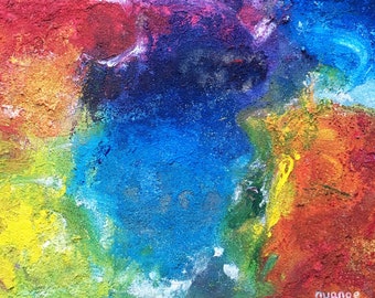 Acrílico aterciopelado multicolor y relieve - bastidor de lienzo - decoración de interiores - 27x22cm