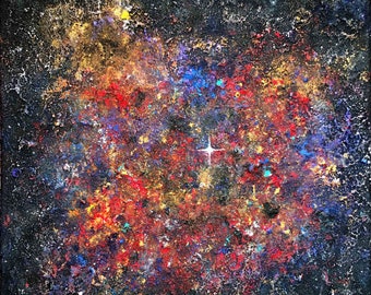 Nebulosa multicolor... Pintura abstracta lienzo decoración interior acrílico sobre lienzo bastidor 40x40cm