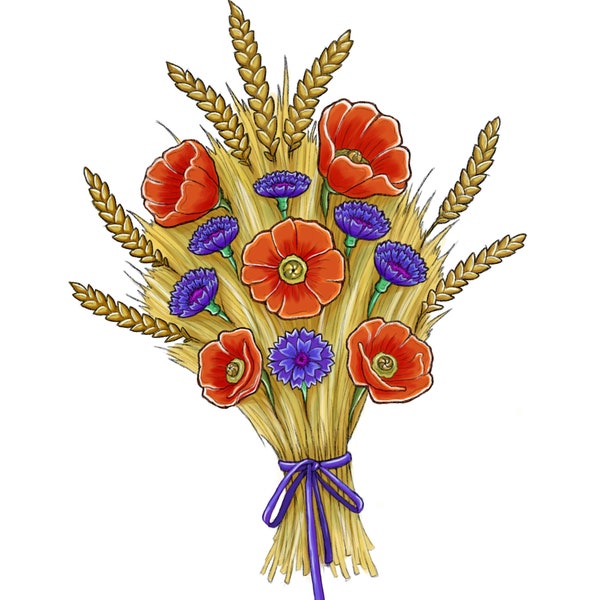 Ukrainian flower bouquet Svg Png Jpeg Pdf/Ukraine shop/ Ukrainian symbol/Poppy corn flower SVG/Mothers day gift/ Ukraine seller digital file