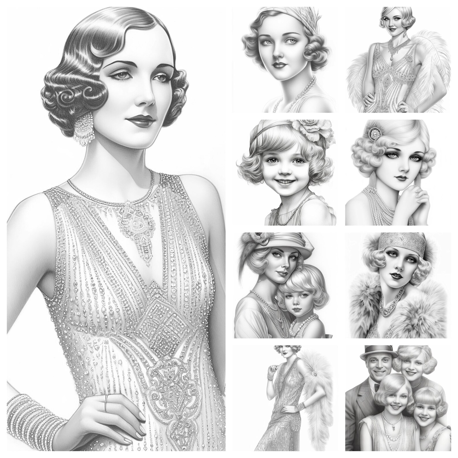 Digital Flapper Coloring Book, 80 Pages, Great Gatsby Inspired Coloring