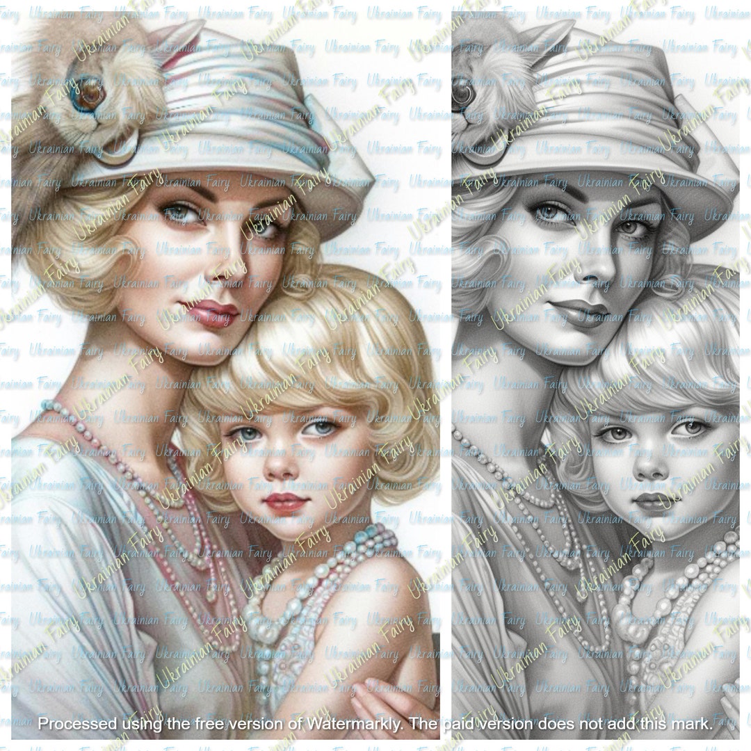 Coloring Pages Beautiful Gatsby Girls, Flapper Mom and Daughter Retro ...