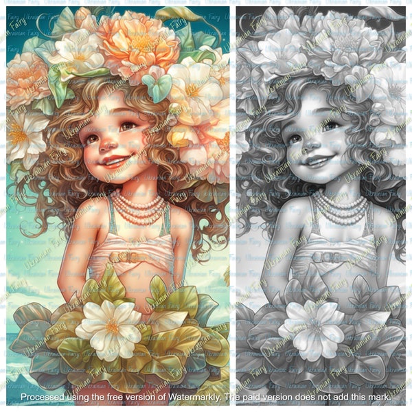 Little Hawaiian Girl Coloring Page - Tropical Summer Flowers and Lei Design for Grayscale Art Lovers-little flower beauty printable coloring