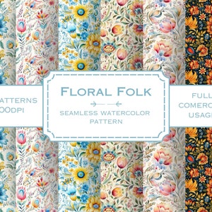 Padrão floral étnico ucraniano sem costura, padrão de repetição de pintura floral, ornamento de flores étnicas, uso comercial completo, impressão sob demanda, arte