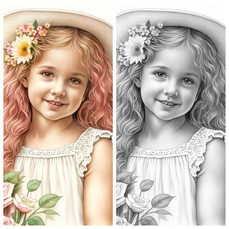 Flower Girl Coloring Pages for Adults Beautiful Girl - Etsy