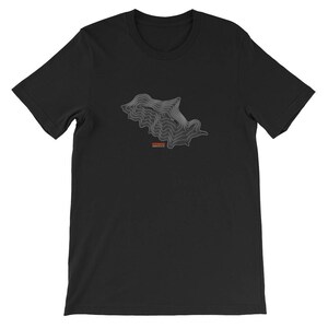 May include: Black t-shirt with a white outline of a mountain range. The mountain range is labeled "Mount Shasta" in small, white text.