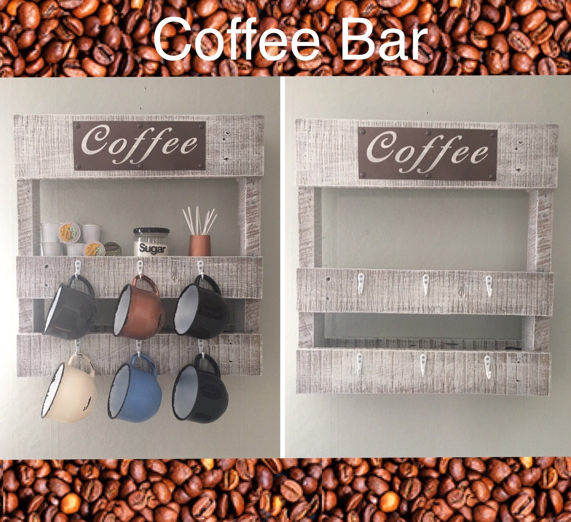 Coffee Bar Coffee Wall Rack Wood Pallet Coffee Cup Holder Etsy