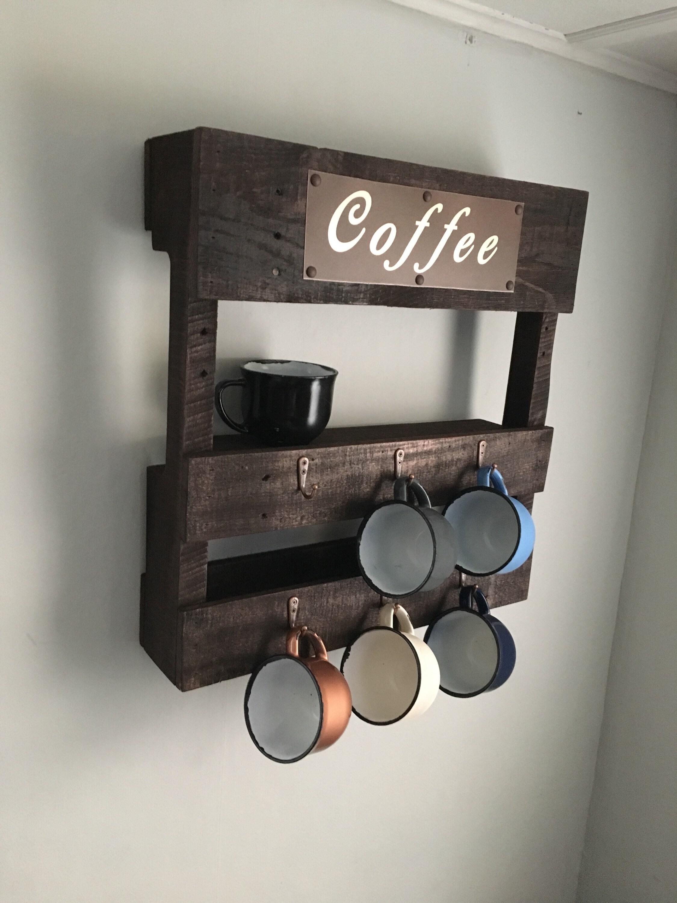 Coffee Bar Coffee Wall Rack Wood Pallet Coffee Cup Holder Etsy