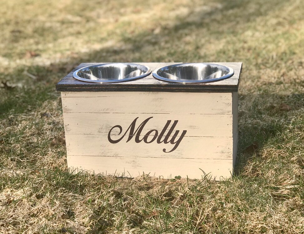 Personalized Feeding Pet Stand Cream Colored Dog Bowl Stand Etsy
