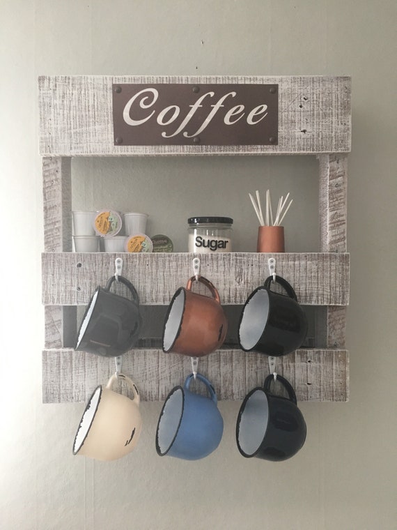 Coffee Bar Wall Rack Wood Pallet Cup Holder - Wood Coffee Mug Wall Rack Coffee Bar Wall Rack Wood Pallet Cup Holder - Wood Coffee Mug Wall Rack