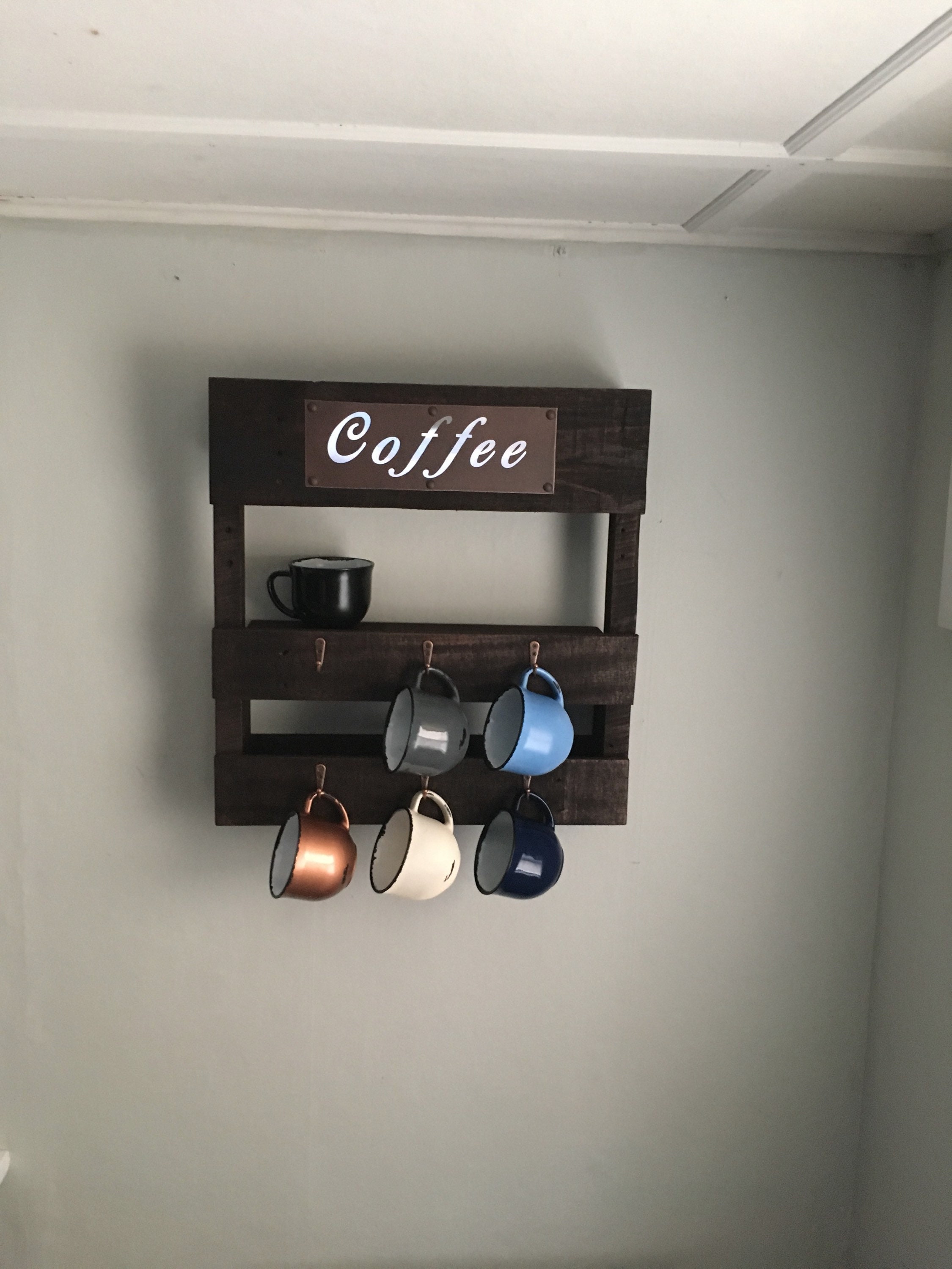 Coffee Bar Coffee Wall Rack Wood Pallet Coffee Cup Holder Etsy