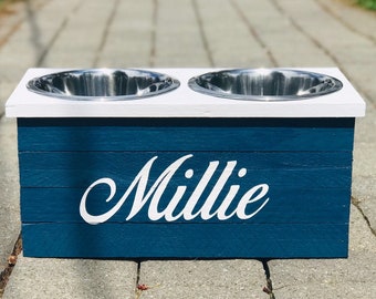 Personalized Feeding Pet Stand | Navy Blue Colored Dog Bowl Stand | Elevated Dog or Cat Feeder