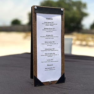 Wood Table Top Menu Holder, Table Tent Menu Stand, Standing Menu Display, Standing Drink Menu Board