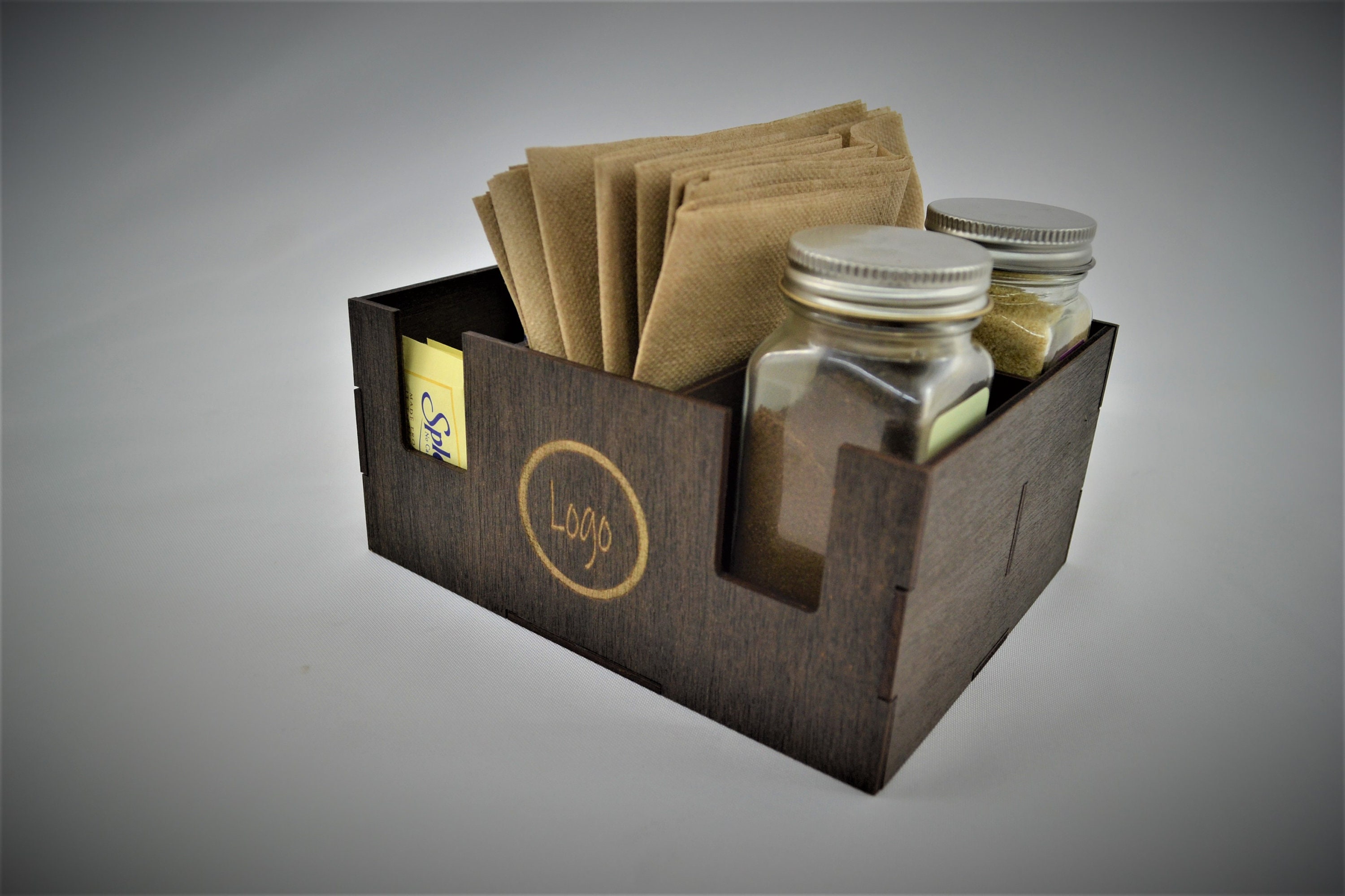 Custom Wood Restaurant Table Caddy Personalized Napkin Holder Etsy