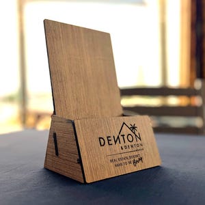 Personalized Wood Menu Holder, Custom Brochure Stand, Flyer Holder, Take Out Menu Display Stand