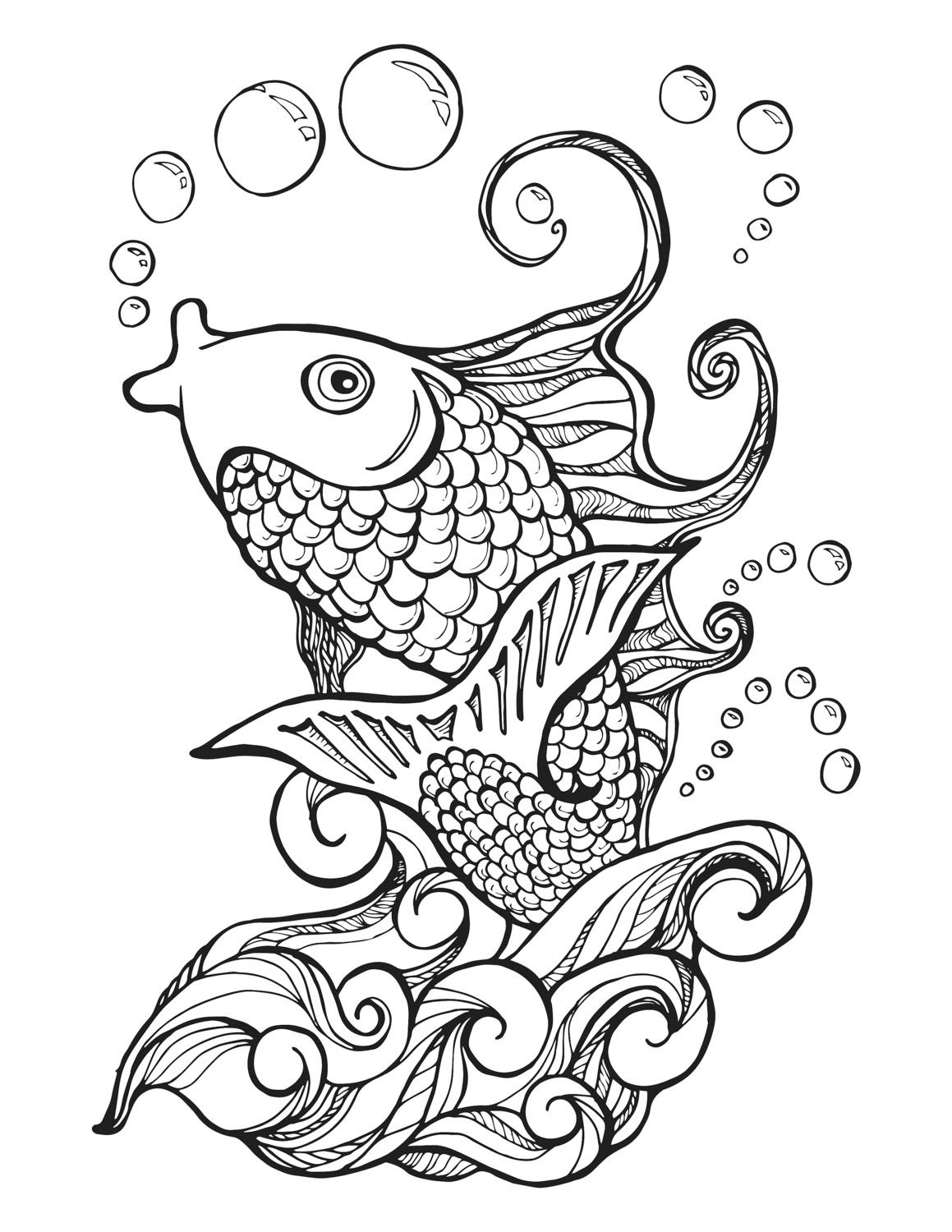 Koi Fish Adult Coloring Page | Etsy