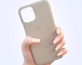 iPhone 12 Case Grey Pebble Leather Personalised Case, Custom iPhone 12 Case with Initials, iPhone 12 Case Custom, iPhone 12 Case Embossed