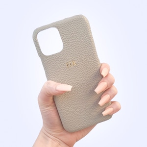 iPhone 12, 12 Pro, 12 Pro Max & iPhone 12 Pro Mini, Grey Pebble Leather Personalised, Custom Initial iPhone Case, Monogram Initial 12 Case