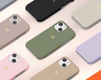 Gepersonaliseerde lederen tas iPhone 15, Monogram gegraveerd Pebble Vegan lederen telefoonhoes, telefoonhoes initialen gravure, iPhone 15 hoesje 15 Pro