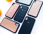 Personalized iphone XR leather phone case, iphone xr case personalised initials, Custom Monogram iphone xr case, Embossed iphone xr case