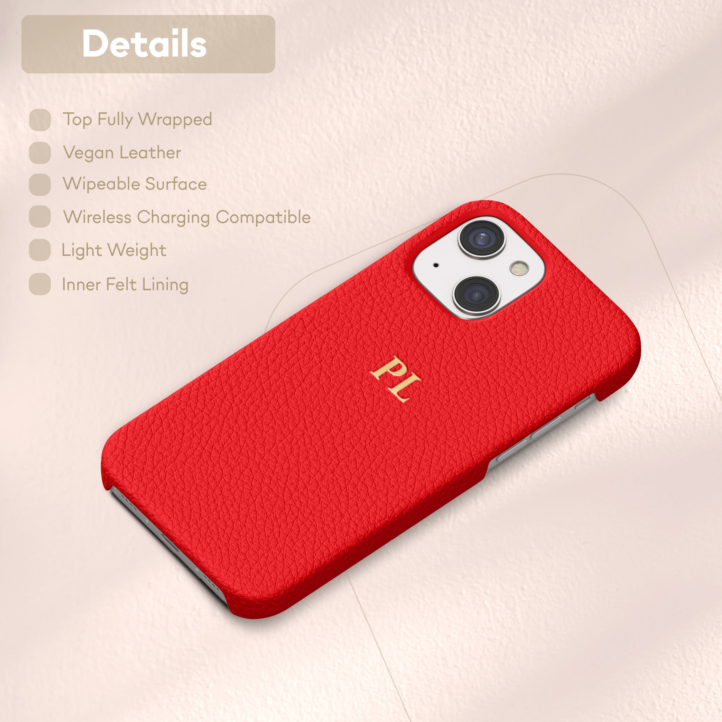Red Leather iPhone Case, Personalised Red Phone Case, Custom