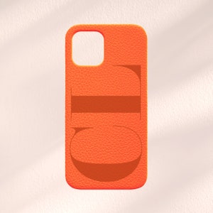 Personalised Orange iPhone Case, Vegan Leather Orange Phone Case, Initials Phone Case, iPhone 14, 14 Pro, 13, 12, 11, Custom iPhone Case