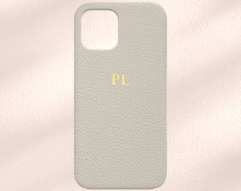 Personalised Grey Vegan Leather iPhone Case,  iPhone 13 13 Pro 13 Pro Max,  12 12 Pro 12 Pro Max,  11 11 Pro 11 Pro Max Custom Initials Case
