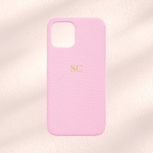 Gepersonaliseerde initialen iPhone-hoesje, roze veganistisch leren iPhone-hoesje, aangepaste iPhone 14-hoesje, 14 Pro, 14 Pro Max, 13, 13 Pro, 13, 12, 11, XR