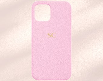 Personalised Initials iPhone Case, Pink Vegan Leather iPhone case, Custom iPhone 14 Case, 14 Pro ,14 Pro Max, 13, 13 Pro, 13, 12, 11, XR