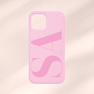 Custodia personalizzata per iPhone rosa, custodia per telefono rosa in pelle vegana, custodia per telefono con iniziali, iPhone 14, 14 Pro, 13, 12, 11, custodia personalizzata per iPhone