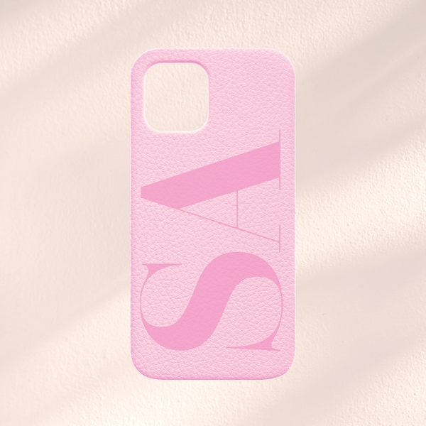 Personalised Pink iPhone Case, Vegan Leather Pink Phone Case, Initials Phone Case, iPhone 14, 14 Pro, 13, 12, 11, Custom iPhone Case