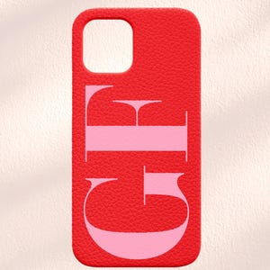 Rote Initial iPhone Hülle für iPhone 16,iPhone 15,14,13,12,11 | Personalisierte Handyhülle aus veganem Leder|Große personalisierte Handyhülle