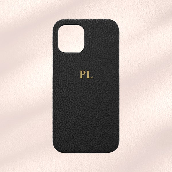 Personalised Black Vegan Leather iPhone case, iPhone 13 Case, iPhone 12 Case, iPhone 11 Case, Initial Black Phone Case Monogram Custom Case