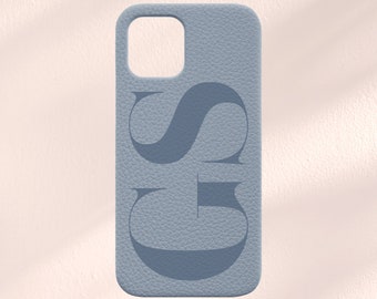 Custodia per iPhone personalizzata blu, custodia per telefono blu in pelle vegana, custodia per telefono con iniziali, iPhone 14, 14 Pro, 13, 12, 11, custodia per iPhone personalizzata