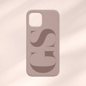Coque pour iPhone personnalisée initiales, coque de téléphone en cuir végétalien marron mauve, coque personnalisée pour iPhone 14, 14 Pro, 14 Pro Max, 13, 13 Pro, 13, 12, 11