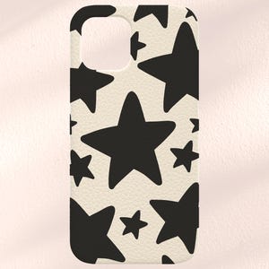 CUSTODIA PER TELEFONO A STELLA in avorio e nero per iPhone 16, iPhone 15, iPhone 14, iPhone 13, iPhone 12, iPhone 11 Custodia personalizzata per iPhone retrò a forma di stella