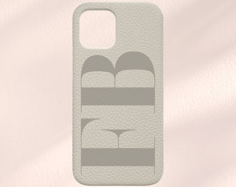 Funda personalizada para iPhone con iniciales, funda para teléfono de cuero vegano gris, funda personalizada para iPhone 14, 14 Pro, 14 Pro Max, 13, 13 Pro, 13, 12, 11